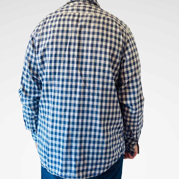 Gap Blue Checkered Gingham Long Sleeve Casual Button Down Mens Shirt sz L - Picture 2 of 6